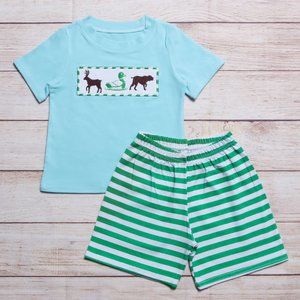 Boutique Deer Duck Bear Hunting Boys Short Sleeve Shirt & Shorts Outfit Set